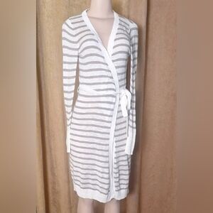 Sonoma Grey and White Striped Cardigan Size Small